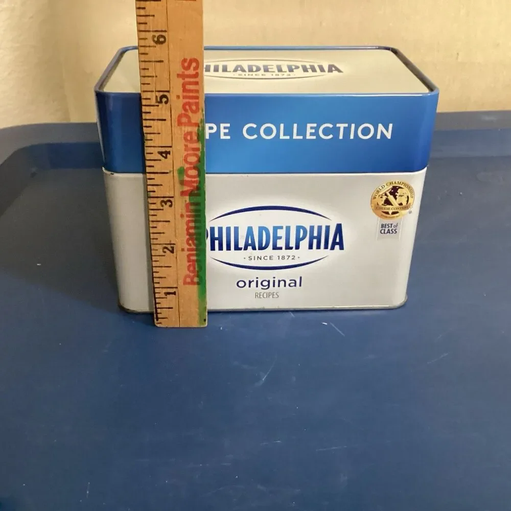 Philadelphia cream cheese recipe metal box w/ recipes 2017 some handwritten